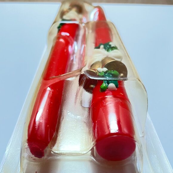 Vintage Christmas 8” Red Taper Candles With Decorative Bells & Holly Set Of 2 - Picture 9 of 11
